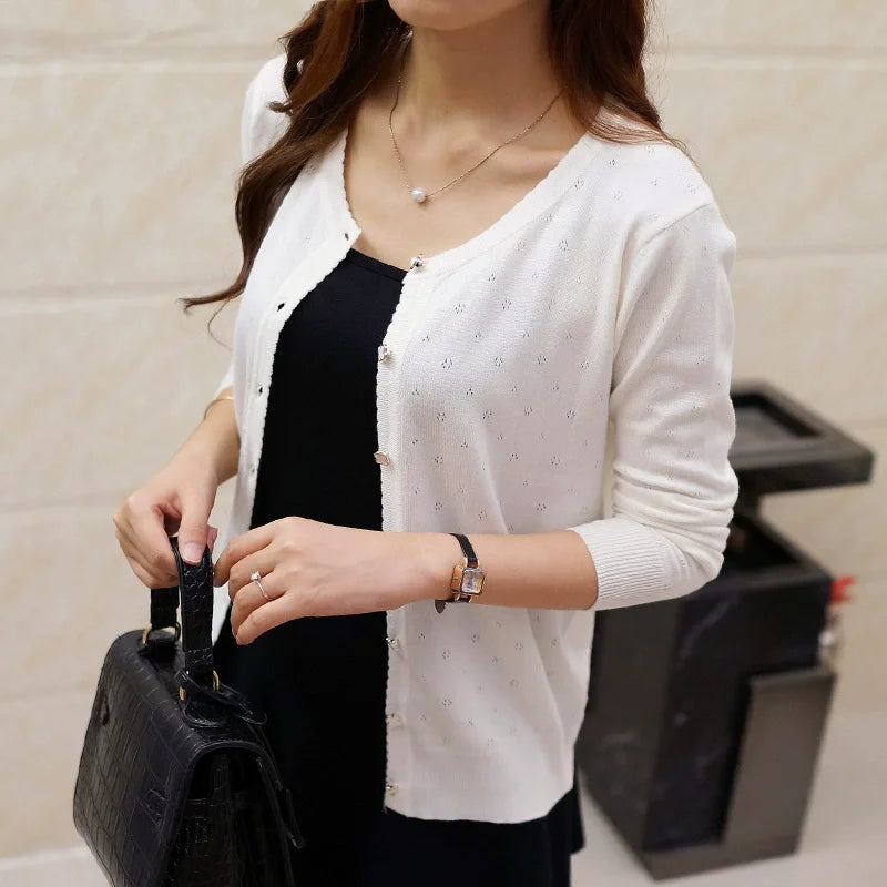 S-XL Short Design Thin Cardigan Women's Cutout Sunscreen air Conditioning Shirt Sweater Knitted Outerwear Small Cape
