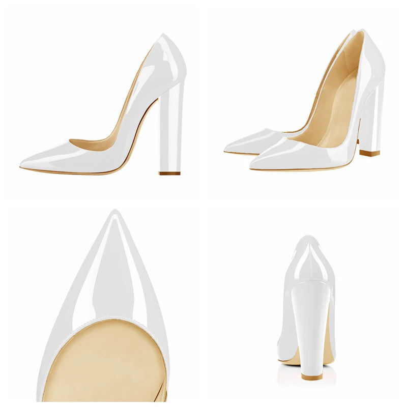 Women Pointed Toe Block Heel Party Shoes Chunky Heels Pumps