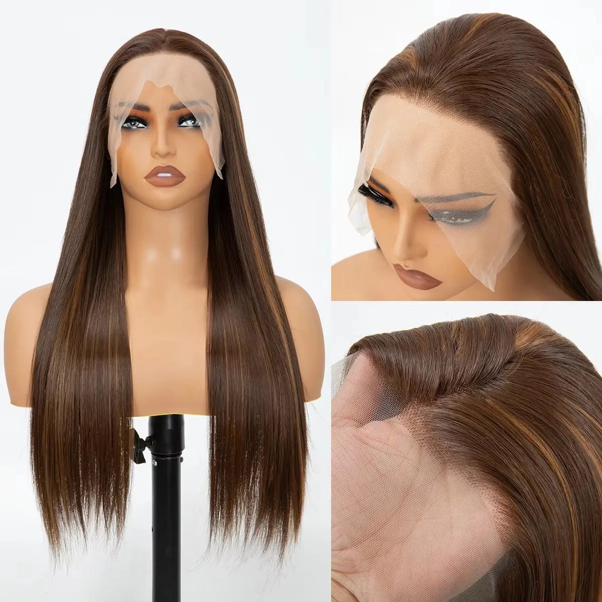 Natural Multiple Colors Long Synthetic Wig 13x4 HD Lace Frontal Heat Resistant Transparent Lace Wigs for Women 30 Inch