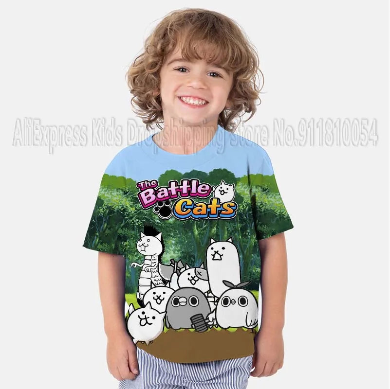 Kids The Battle Cats T Shirts Boys Girls Cartoon Game 3D Print Tshirts Summer Toddler Children Short Sleeve T-shirts Camiseta
