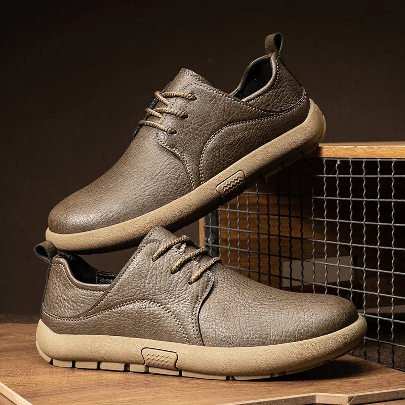 Factory Supply Fashion Men Sneakers Breathable Casual Pure Cow Leather Handmade Lace up Men Sneakers Shoes