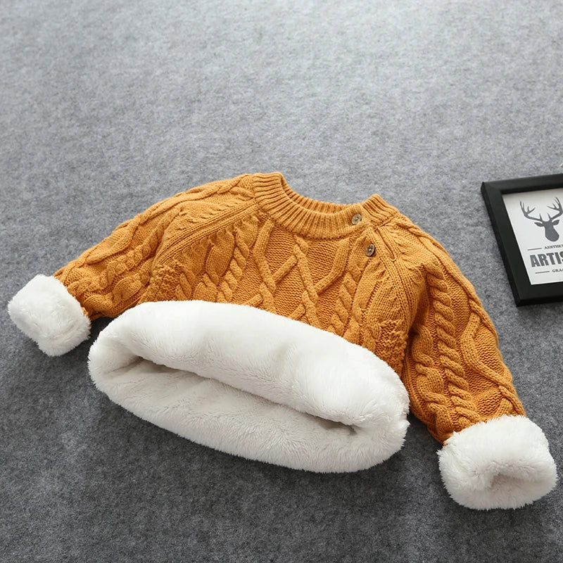 Autumn Winter Kids Baby Boys Girls Sweaters Cartoon Wool Pullover Toddler Childrens Warm Sweater Coat Cardigan Thicken Outerwear