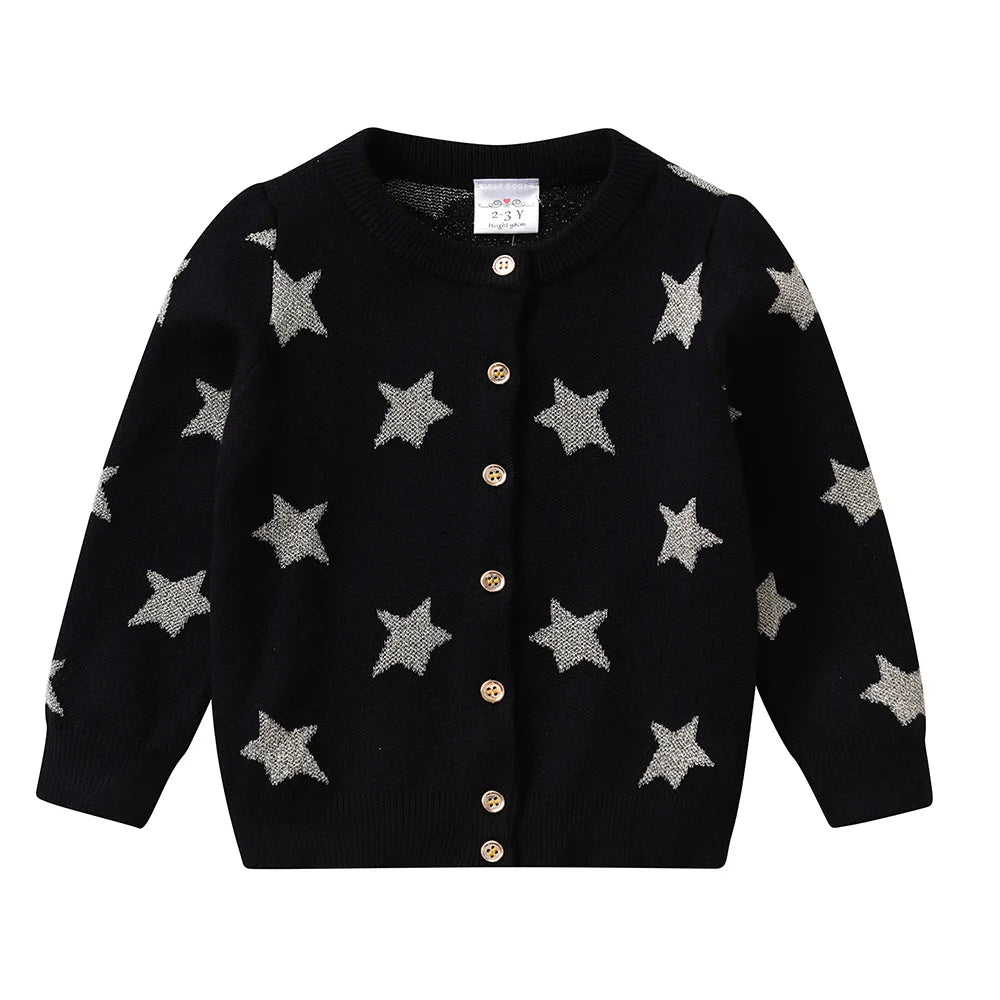 VIKITA Kids Autumn Knitted Cardigan Sweaters Girls Christmas Sweaters Kids Star Sequins Shiny Outwear Clothes Children Clothing