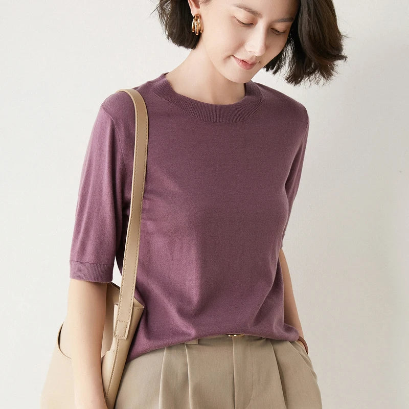 New Arrival Summer Cashmere Wool Sweater Spring Summer Women Solid Short Sleeve O-neck Pullovers Knitted Sweaters