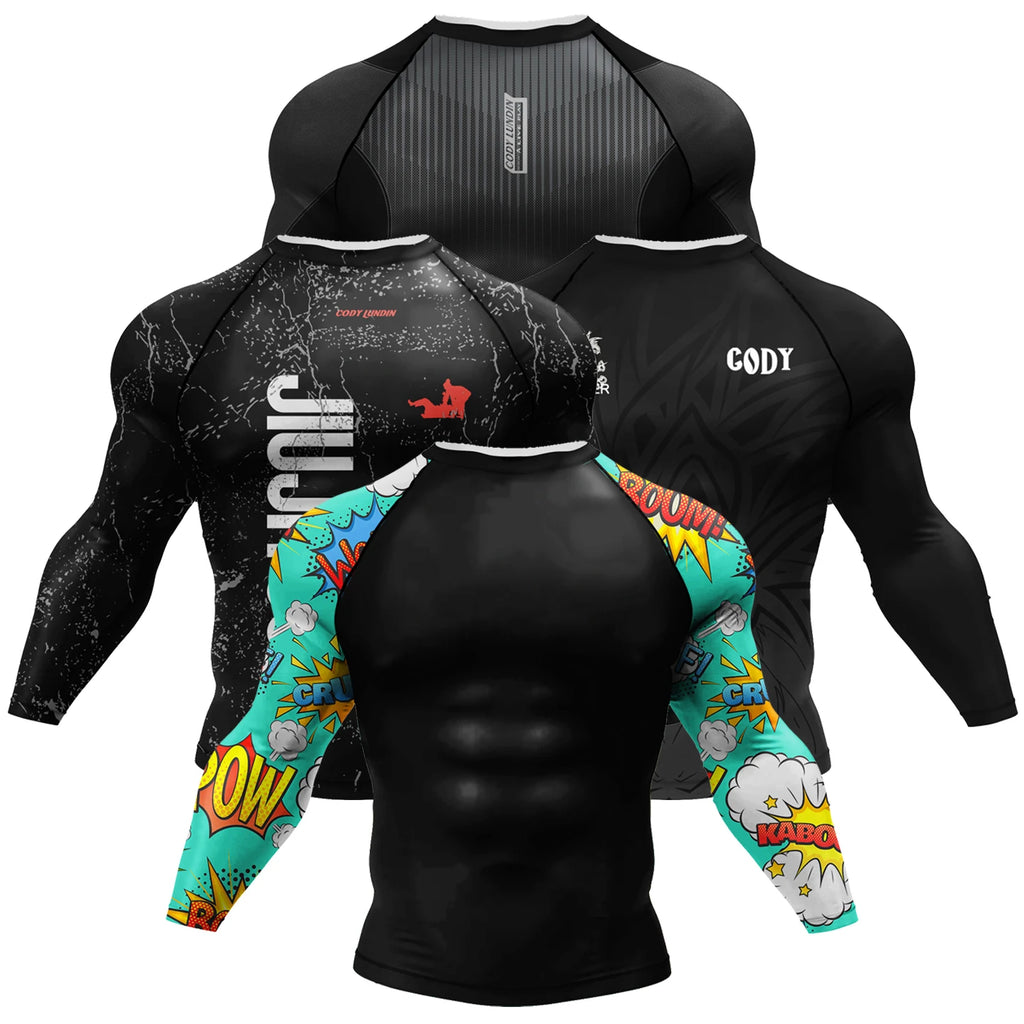 Custom Sublimated Jiu Jitsu Rashguard Long Sleeve MMA BJJ Compression Shirt with Surf Logo Wholesale for Men
