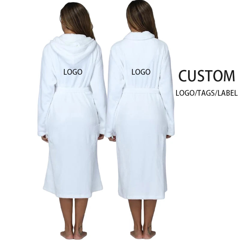 Plush Oversize Winter Soft Warm Long Flannel Bathrobe with Hooded Women Thick Night Fleece Bath Robes Dressing