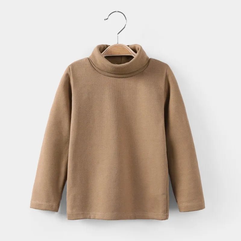 2024 Autumn Winter Girls Sweaters Cotton High Collar Boys Knitted Pullover Candy Color Kids Sweater Children's Clothing3-14Y