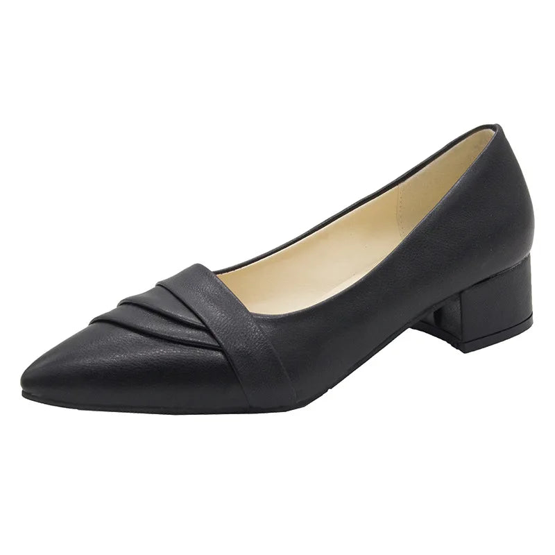 Women's Business square Heel Shoes Pointed Thick Heel Small Leather Shoes Four Seasons Elegant Formal Fashion High Heels