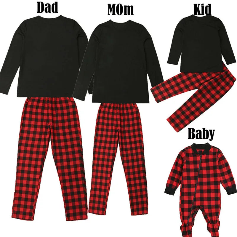 Adults Baby Kids Christmas Family Matching Pajamas Set Sleepwear Xmas Plaid Nightwear Outfits 2Pcs/set
