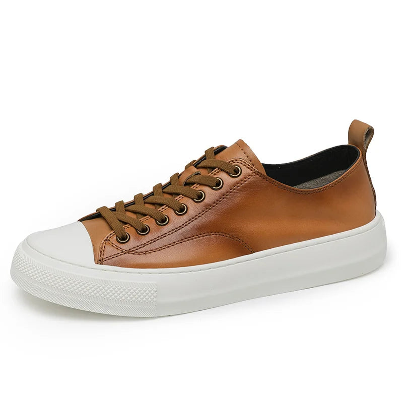 New High Quality Flat Men Sneaker Shoes Leather Casual Genuine Lace-up Italy Design Fashion Sneaker 2025 Low Price Factory OEM