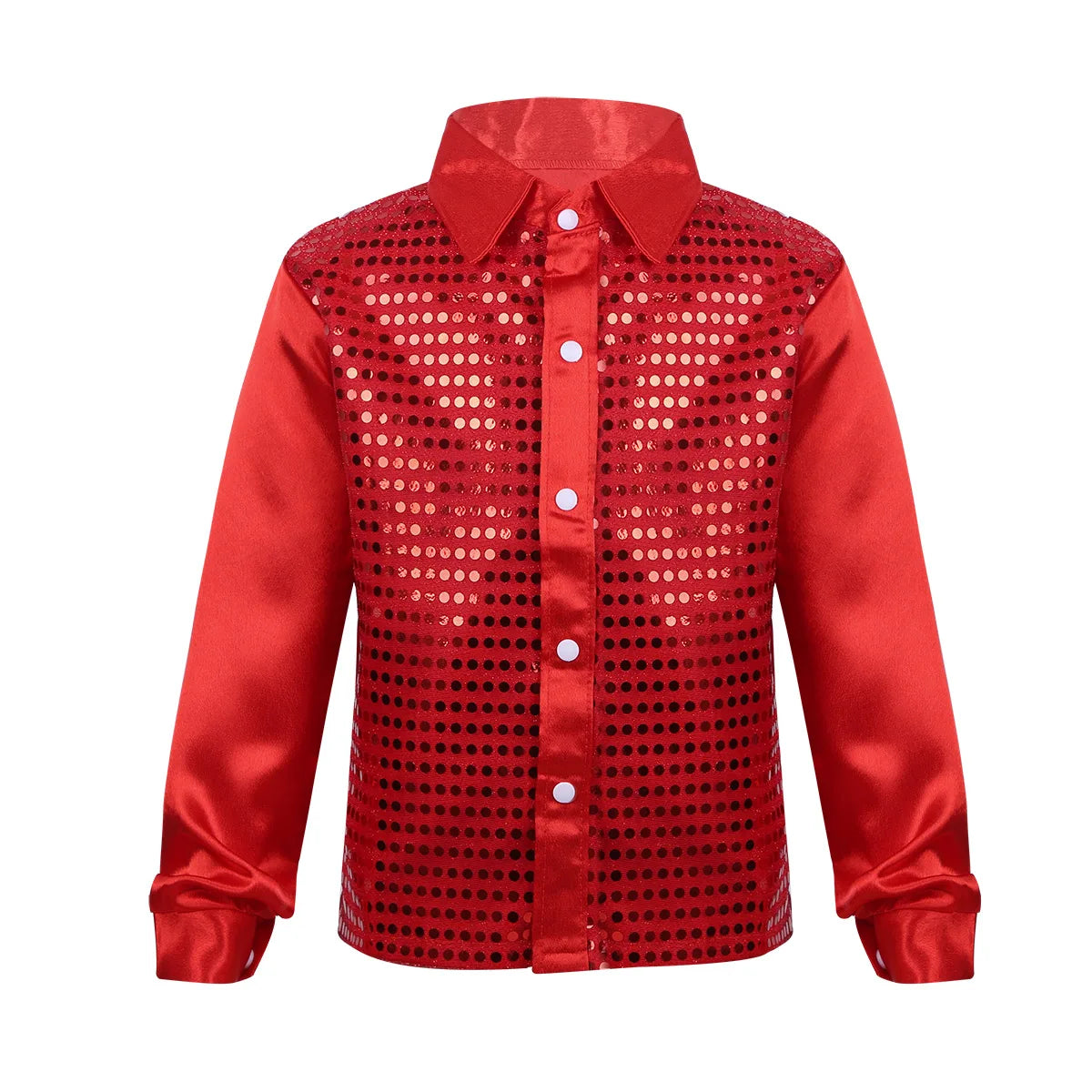 Kids Boys Sequined Shirts Shiny Long Sleeve Shirt Tops Button-Down Shirts Fashion Choir Jazz Dance Costumes Performance Clothes