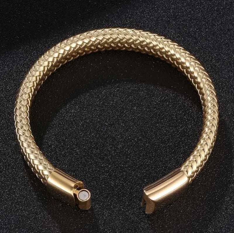 Golden Leather Bracelet for Men Fashion Punk High Quality Metal Magnetic Clasp Bracelet Party Jewelry Friend Gift