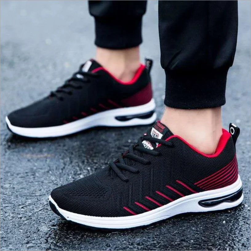 Men's Court Sneakers Sports Casual Flat Shoes for Cushion Breathable Lightweight Plastic Outsole Flying Woven Fabric Upper for