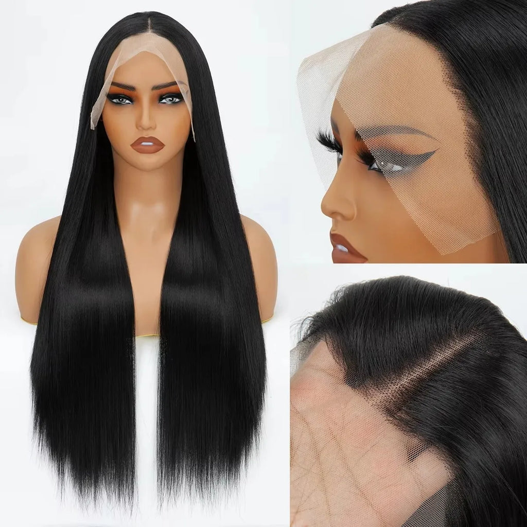 Natural Multiple Colors Long Synthetic Wig 13x4 HD Lace Frontal Heat Resistant Transparent Lace Wigs for Women 30 Inch