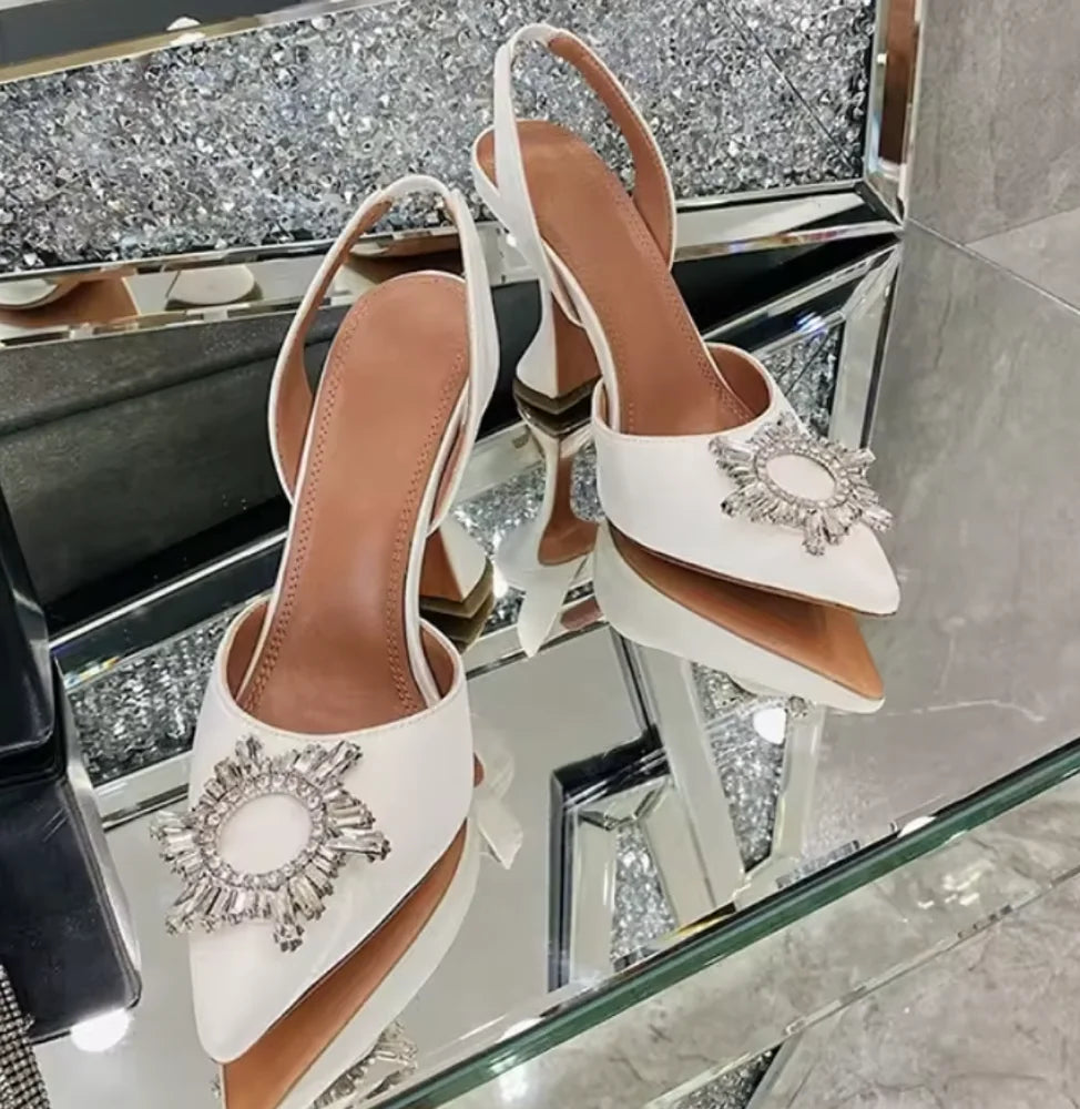 Luxury Chaussure En Talon Custom Slingback Diamond Fashion Kitten Comfortable Shoes Women Heels for Ladies