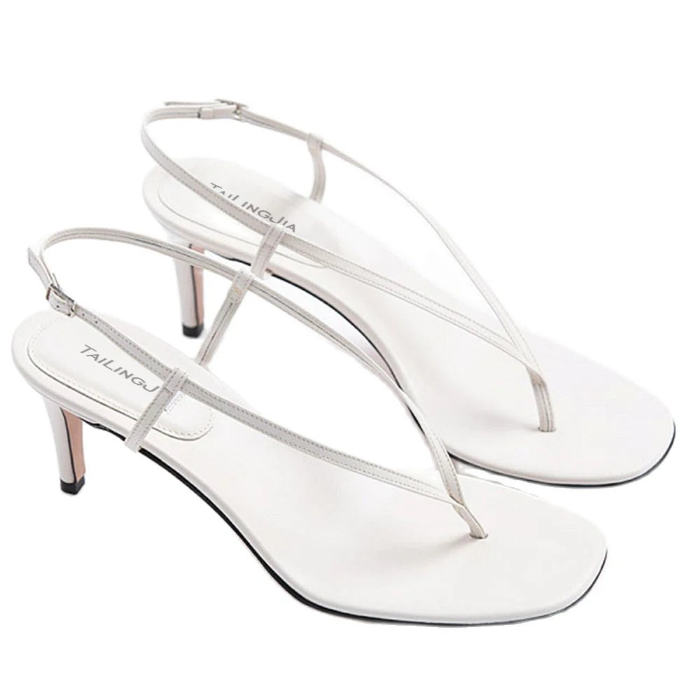 Heeled Strappy Shoes Barely There Heels for Ladies High Heel Women Thong Sandals