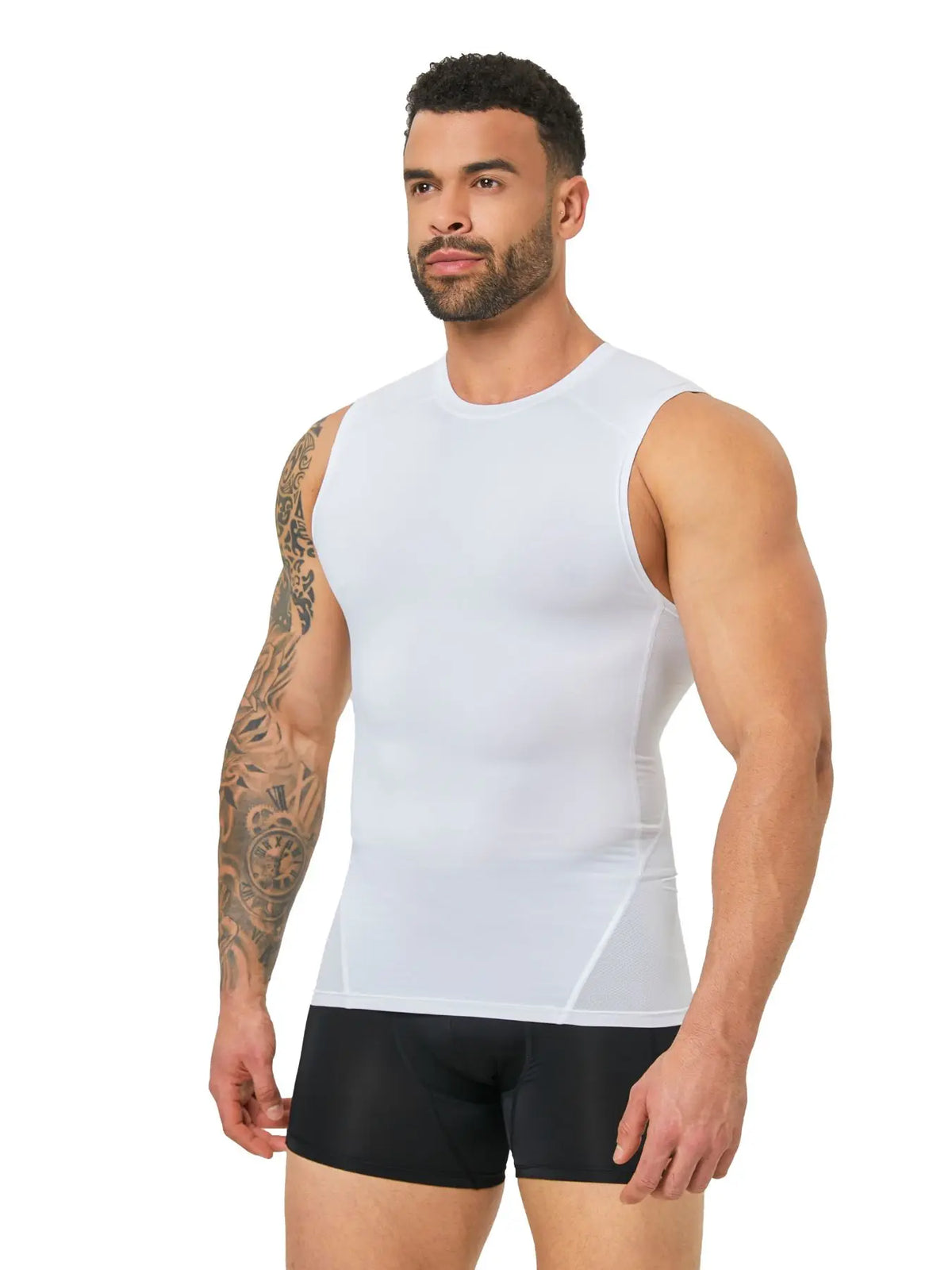 GYM Tank Top Sports Running Muscle Compression Shirt for Men Lightweight Four-Way Stretch Quick Dry Breathable Mesh Fabric Back