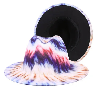Fedora hat Women's hat wide-brimmed hat Fedora hat autumn winter men retro fashion tie-dye felt jazz Panama hat wedding hat