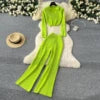 Fashion Sweater Set Women's Loose Casual Retro Lapel Short Long-sleeved Sweater Women's High-waisted Wide-leg Pants