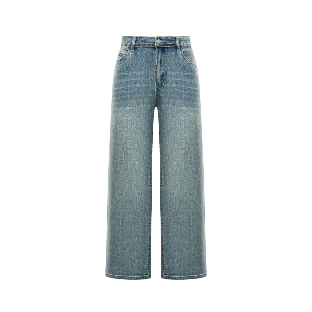 High Quality Light Blue Washed Denim Jeans Vintage Baggy Flare Pants Logo Waist for Women Men Long Boyfriend Loose Leg Style