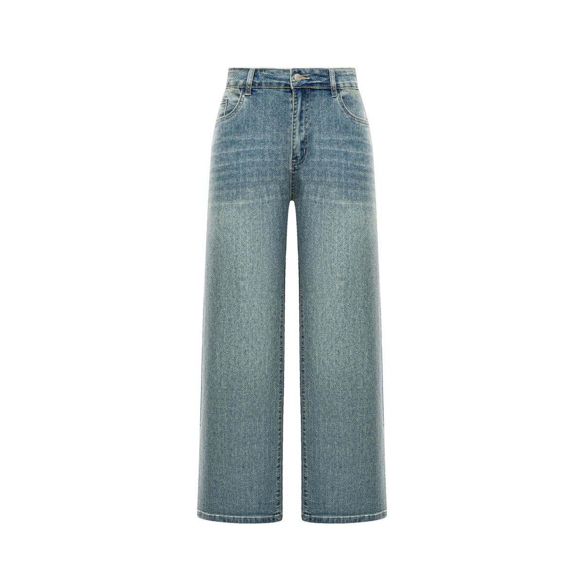 High Quality Light Blue Washed Denim Jeans Vintage Baggy Flare Pants Logo Waist for Women Men Long Boyfriend Loose Leg Style