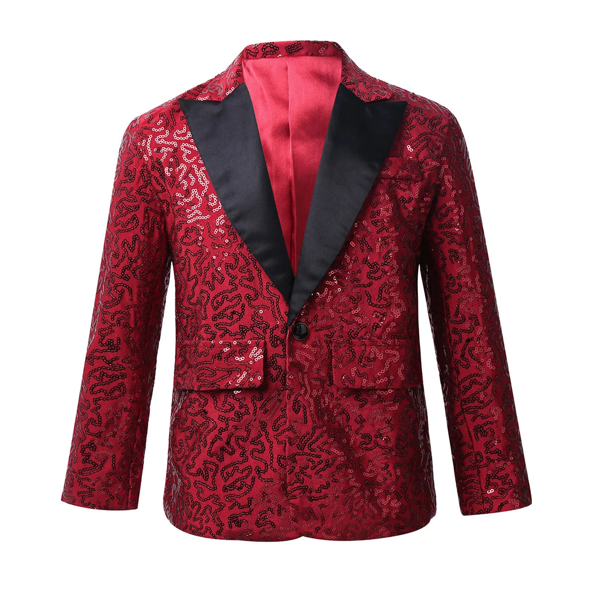 Kids Boys Shiny Sequins Lapel Jacket Coat Blazer Tuxedo Costume Modern Jazz Latin Dance Costume Party Performance Tuxedo Suit
