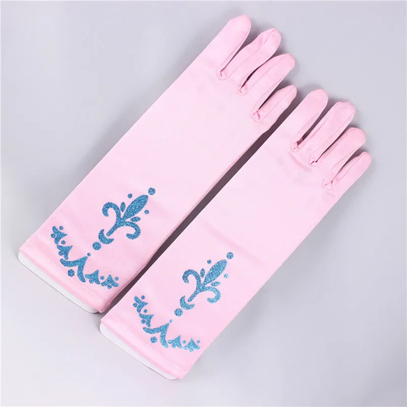 Kids Princess Cosplay Gloves Baby Girl Anna Dress Up Mitten Bows Printed Party Gloves Children Fingerless Oversleeve For Gilrs