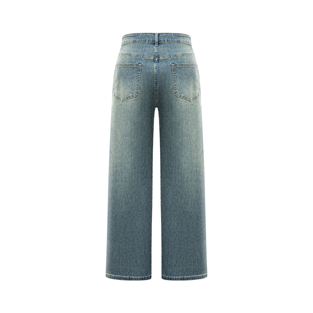 High Quality Light Blue Washed Denim Jeans Vintage Baggy Flare Pants Logo Waist for Women Men Long Boyfriend Loose Leg Style