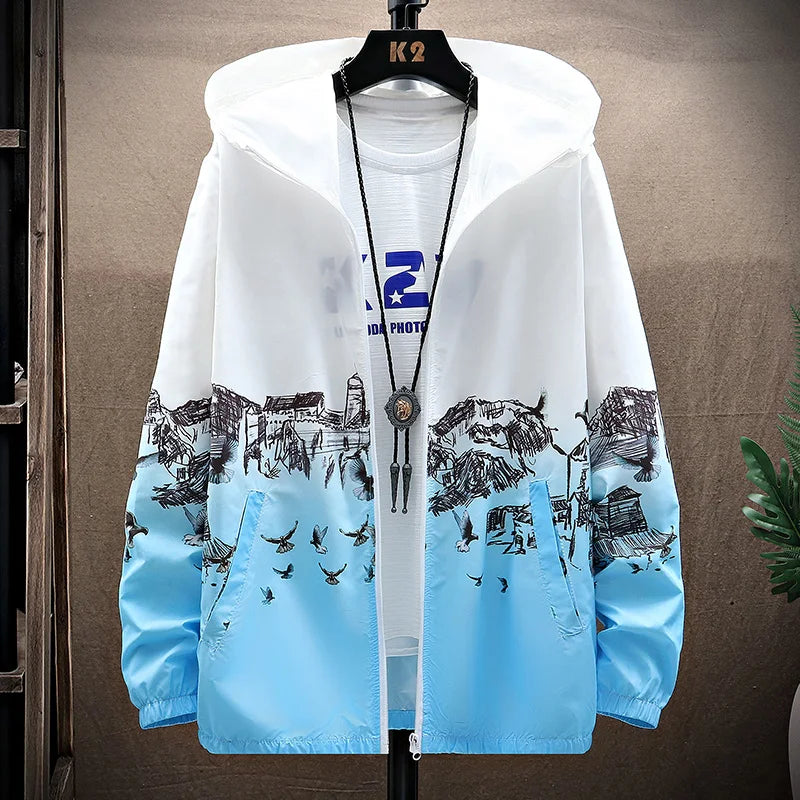 Women Basic Jackets Summer 2026 Print Colorful Oversize Print Thin Windbreaker Women Hooded Jacket Coat Zipper Woman Veste Femme