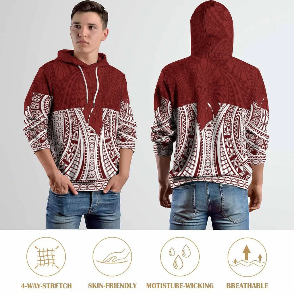High Quality Hoodies Men Polynesian Tribal Design Red Oversized Hoodie Unisex Streetwear Hoodie