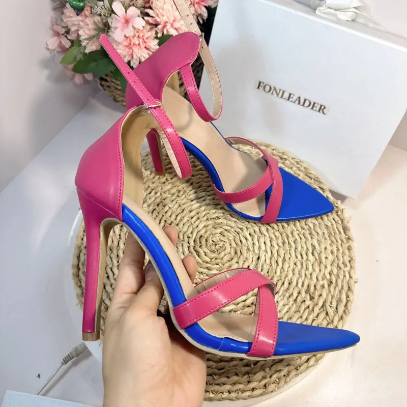 2025 Summer Fashion Ankle Strap Sandals for Women Wedding Shoes with Sexy High Heels Size 42 Thin Heels Anti-Slippery Feature