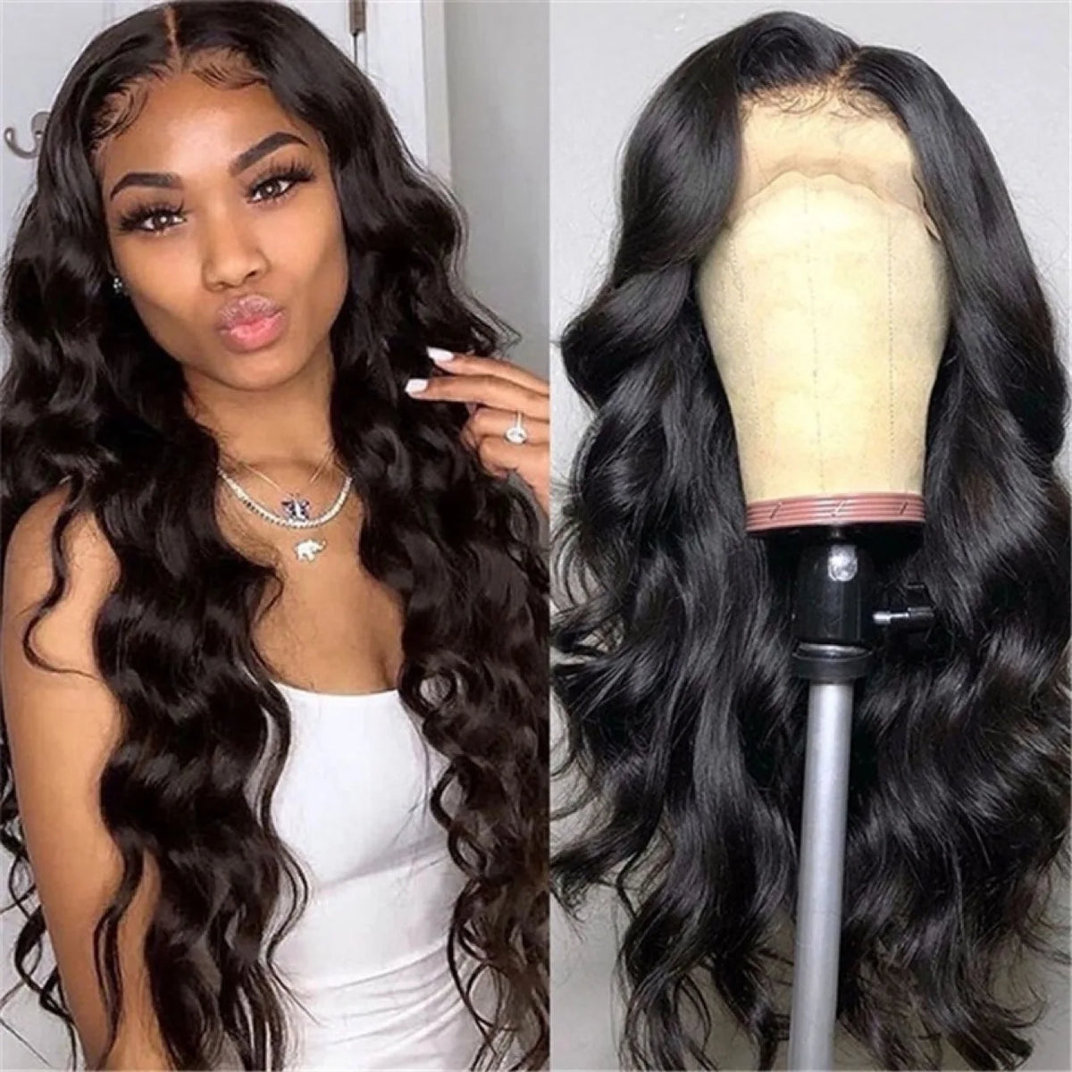High Quality Synthetic Fiber Hair Heat Resistant Wig Long Curly Big Wave Black Front Lace Wig Average Size of Human Hair Set