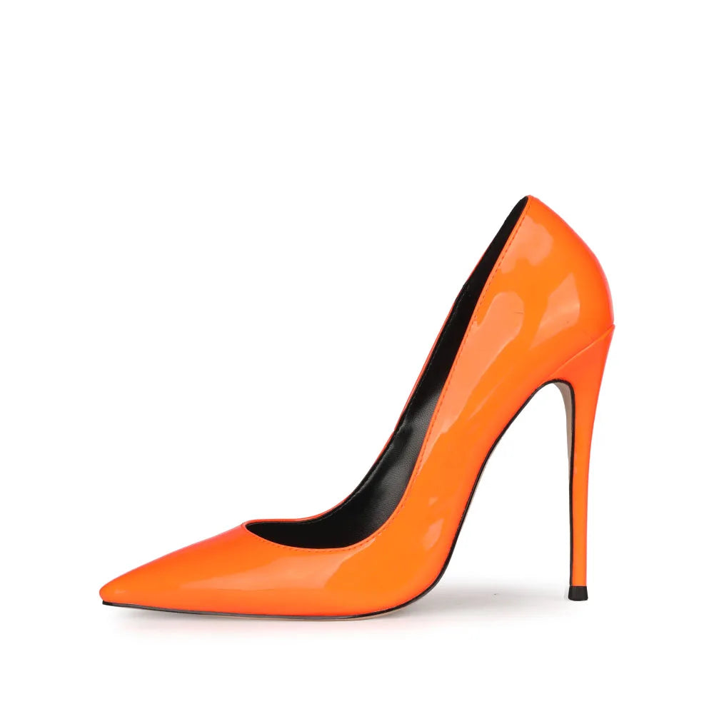2021 Sexy Pointed Toe Jelly Patent Leather High Heels Pump Stilettos Sharp High Heels Dress Shoes for Women OEM Large Size 47