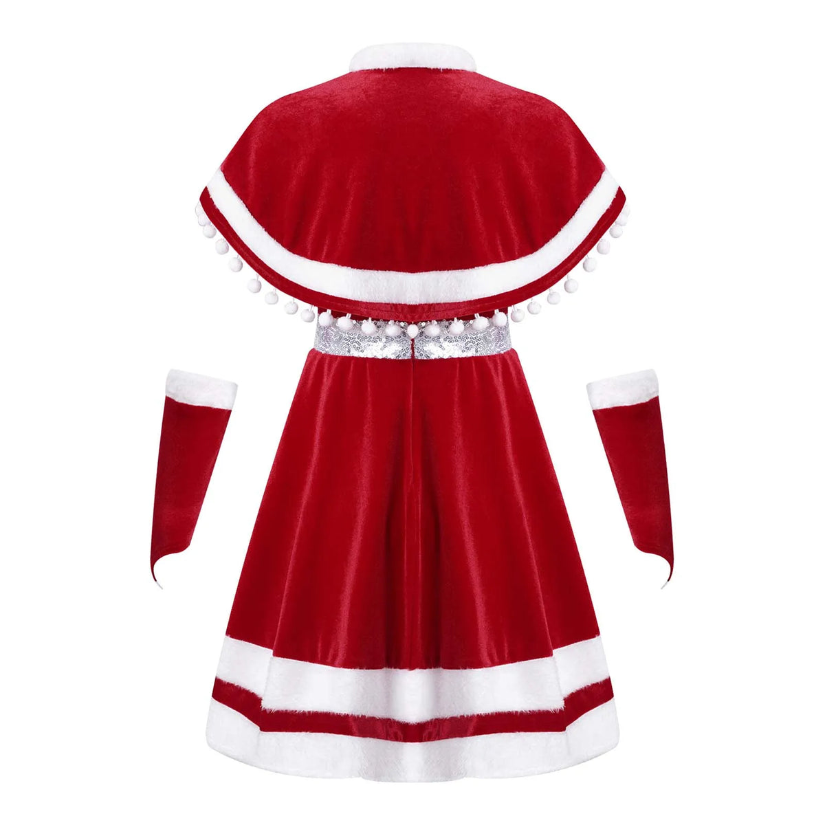 Kids Girls Christmas Dress with Cloak Arm Sleeves 3Pcs Set Santa Claus Red Velvet Tutu Dress Party Princess Dresses 4-14Y