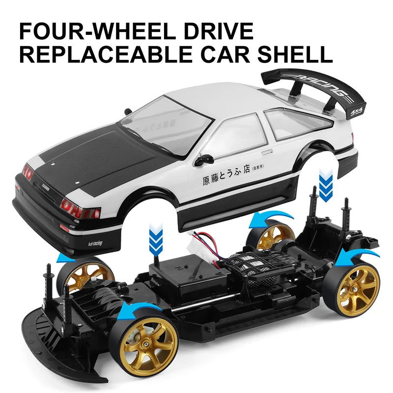 1:10 Scale High Speed Dual Mode 4WD RC Racing Car Model 40-70Km/h Electric Remote Control Drift Car Expert Charger USB Cable