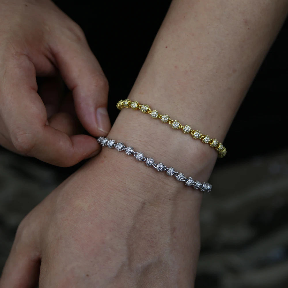 Wholesale Iced Out Bling Hip Hop Rock Men Jewelry Micro Pave CZ Ball Linked Beaded Bracelet 2026