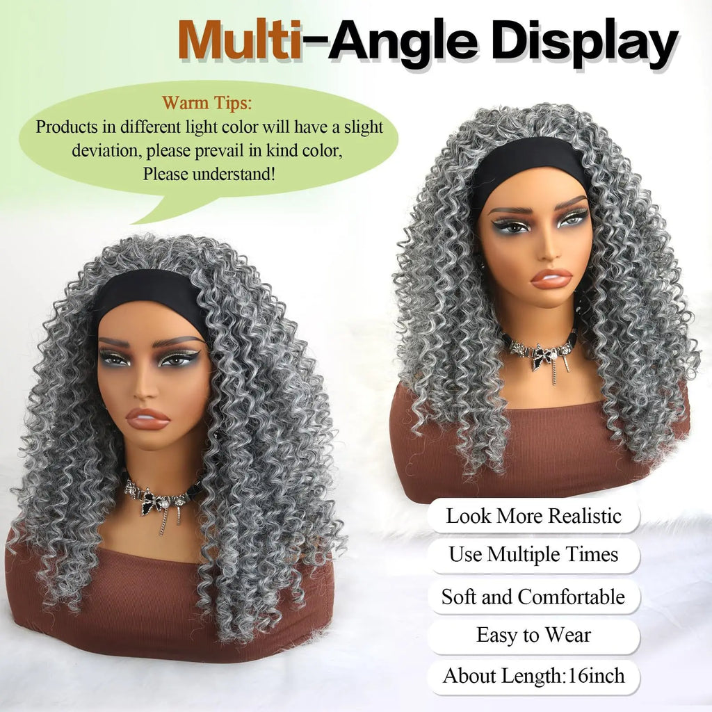 US Local Wholesale 16inch  240g Gray Water Wave Silk Ice Headband Wig Women for Black Long Full Machine Made No Lace