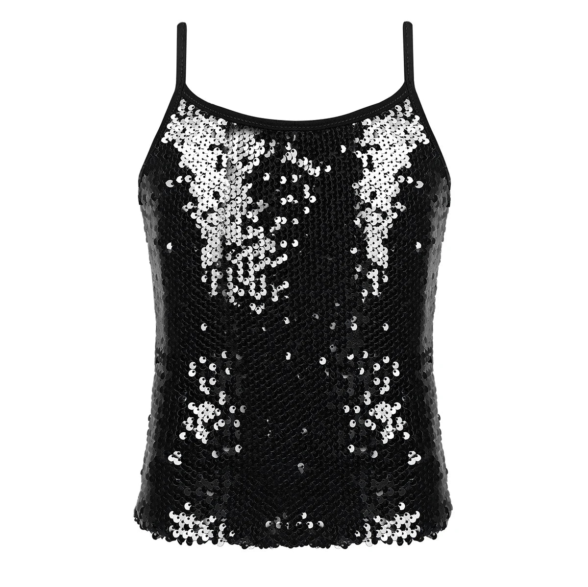 Kid Girl Sparkly Sequin Camisole Hip Hop Jazz Dance Tank Tops Spaghetti Straps Workout Gymnastics Vest Shirt Performance Costume