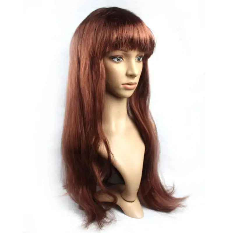 Lady Women Carnival Long Straight Hair Wig For Cosplay Girl Birthday Party Pink 60Cm Comic and Animation Hair With Oblique Bang