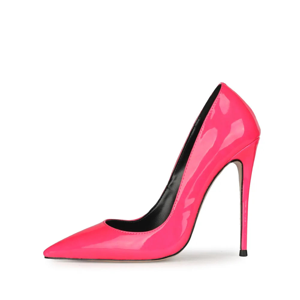 2021 Sexy Pointed Toe Jelly Patent Leather High Heels Pump Stilettos Sharp High Heels Dress Shoes for Women OEM Large Size 47