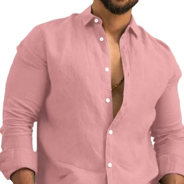 Ohsisa 2025 Men Youth Casual Shirts Cotton Long Sleeve Men's Solid Color Turn-down Collar Button Spring Casual Shirts