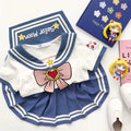 Kids Girls Clothes Sets Cartoon Bow T-Shirts Tops Pleated Skirts Suits Sailor Moon Cosplay Party Custume Children Clothes Sets