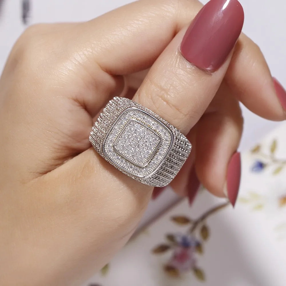 Luxury Hip Hop Micro Pave sona Diamond Stones All Iced Out Bling Ring Big 925 Sterling silver Rings for Men Jewelry gift