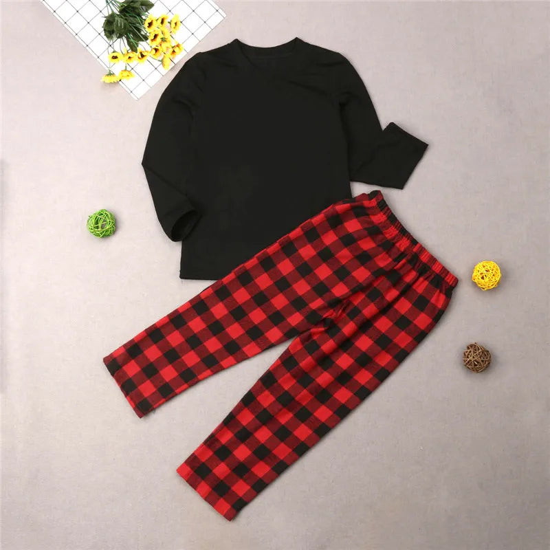 Adults Baby Kids Christmas Family Matching Pajamas Set Sleepwear Xmas Plaid Nightwear Outfits 2Pcs/set