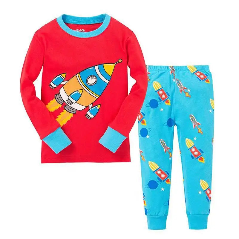 Excavator Children Pajamas Sets Kids Sleepwear Suit Sleeved T-Shirts Trousers Boy Clothes Pj's Infant Pijama Fashion Tops Pant