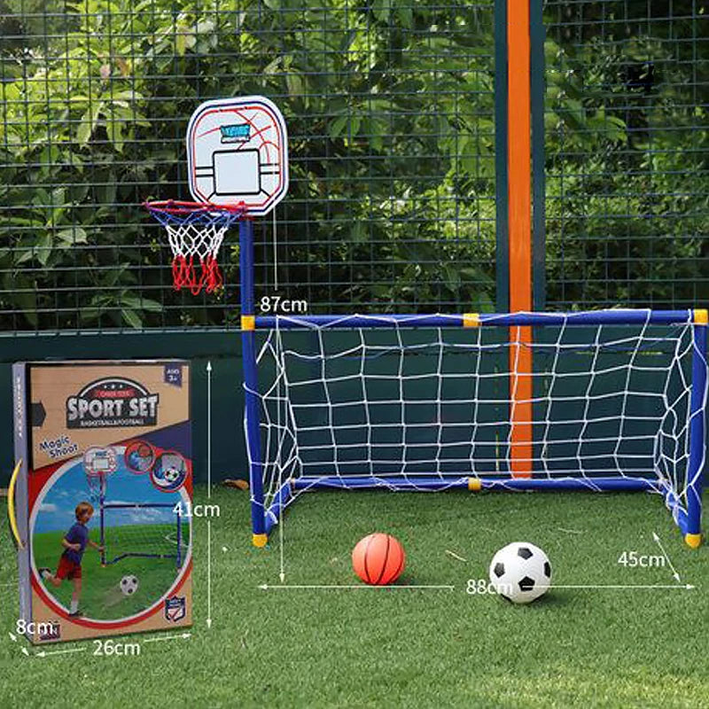 2021 new 2 In 1 Outdoor Sports Kids Children Basketball Hoop Football Goal Boys Soccer Toy Mini Basketball Training Practice Toy