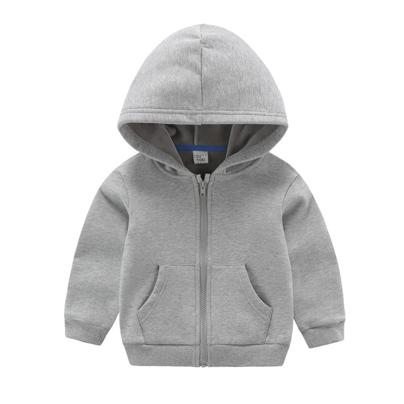 Winter Toddler Girls Boys Warm Hooded Sweatshirt Jacket Children Solid Color Plus Velvet Zipper Coat Baby Kids Hoodies Outerwear