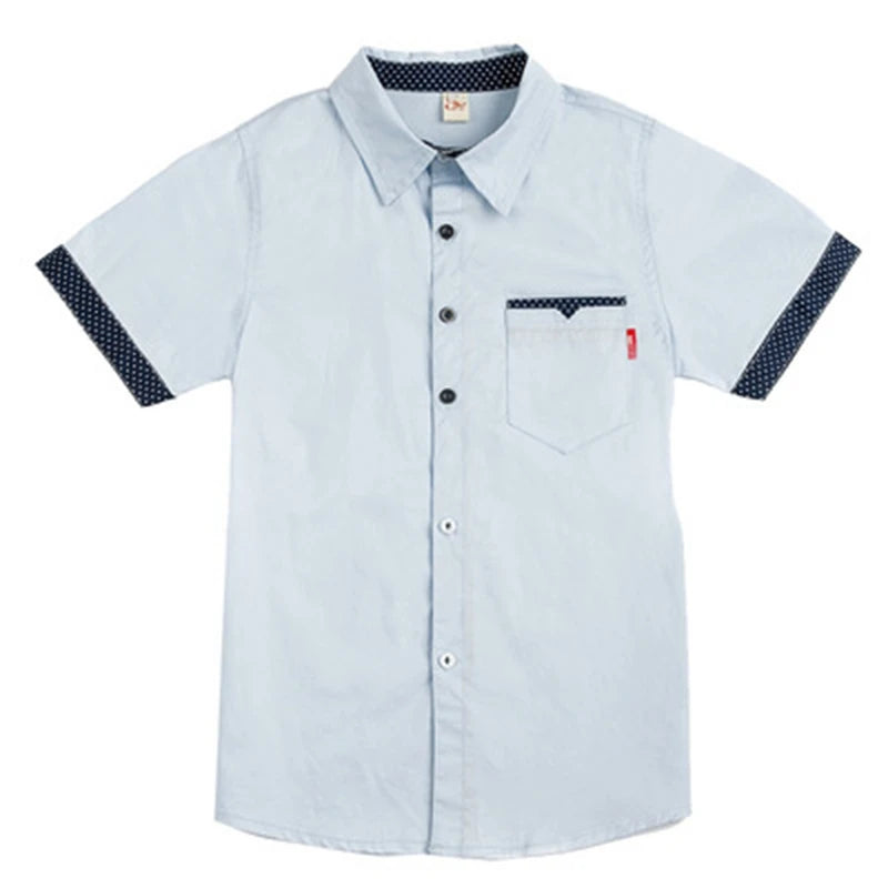 School Boys Shirts Short Sleeve Blouses For Boys Children Clothing Cotton Turn-Down Collar Kids Tops 5 7 9 11 13 15 Years Old