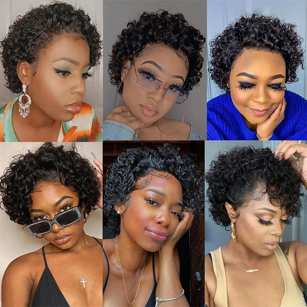 Pixie Cut Wig Frontal Lace Wig 13X4 Human Hair Transparent Lace Wigs for Women Natural Color Brazilian