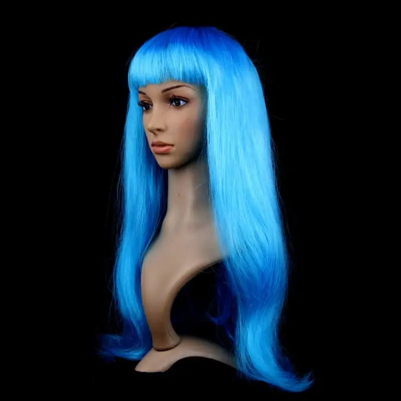 Lady Women Carnival Long Straight Hair Wig For Cosplay Girl Birthday Party Pink 60Cm Comic and Animation Hair With Oblique Bang